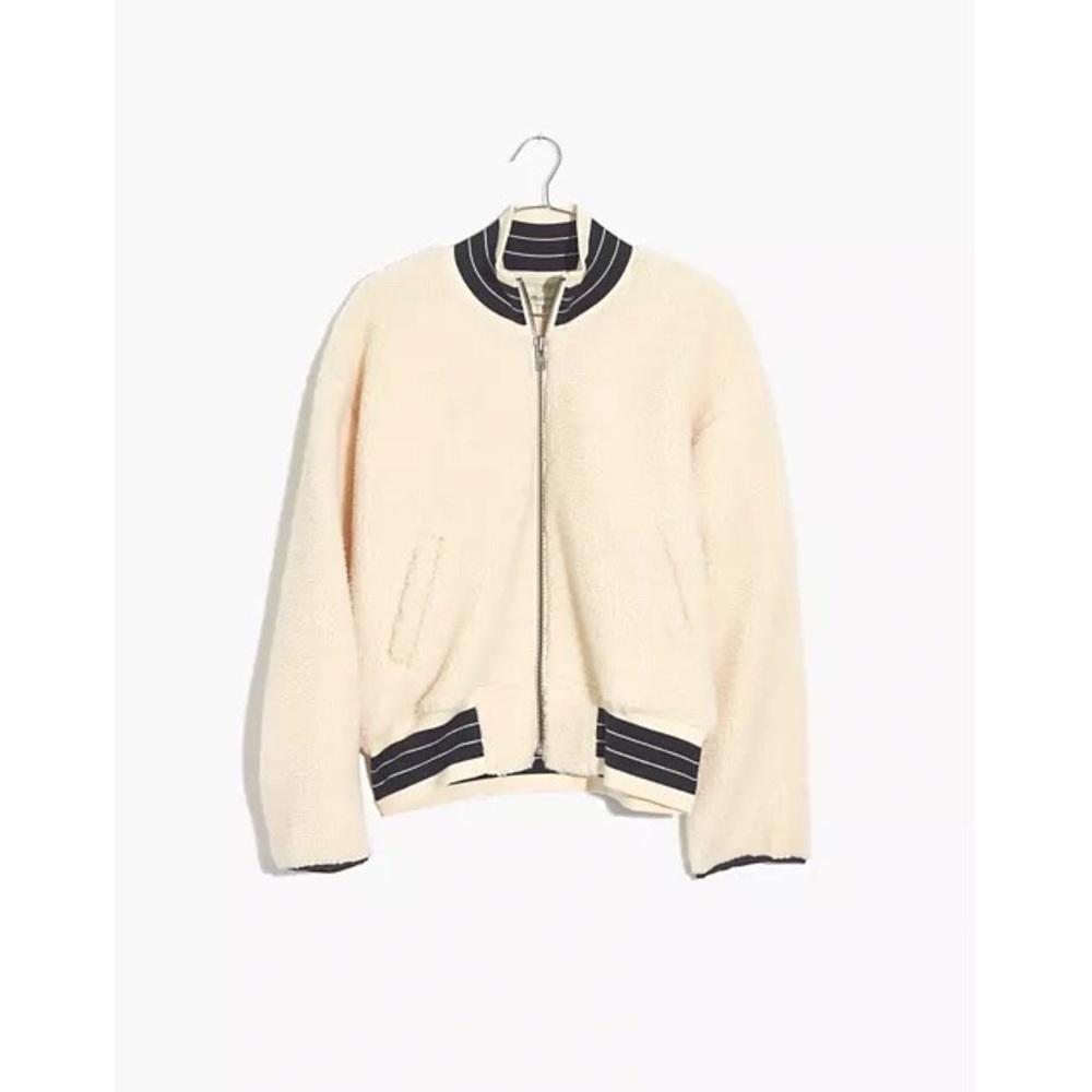 Madewell Sherpa Varsity Bomber Jacket in Ivory | Size XS - Picture 5 of 9